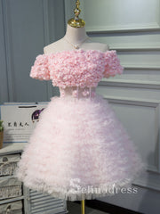 A-line Tulle Cute Strapless Short Homecoming Dress Pink Summer Outfits THL001|Selinadress