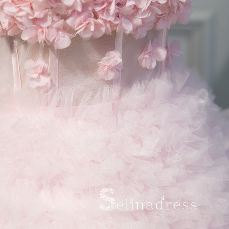 A-line Tulle Cute Strapless Short Homecoming Dress Pink Summer Outfits THL001|Selinadress