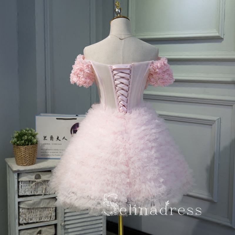 A-line Tulle Cute Strapless Short Homecoming Dress Pink Summer