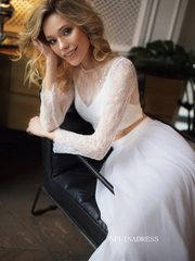 A-line Two Pieces Long Sleeve Wedding Dress Rustic Chiffon Country Wedding Dresses KTC009|Selinadress