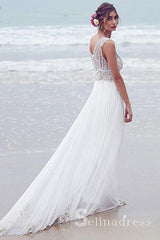 A-line V-neck Beautiful Beach Wedding Dresses Chiffon Short Train Sexy Bridal Gown SEW010|Selinadress