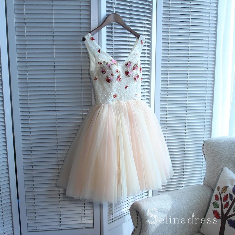 A-line V-neck Homecoming Dress Short/Mini Prom Drsess Juniors Dresses MHL043|Selinadress