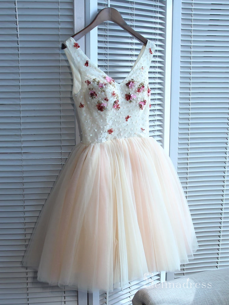 A-line V-neck Homecoming Dress Short/Mini Prom Drsess Juniors Dresses MHL043|Selinadress