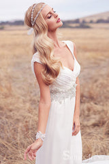 A-line V neck Ivory Wedding Dresses Rustic Wedding Dresses SEW022