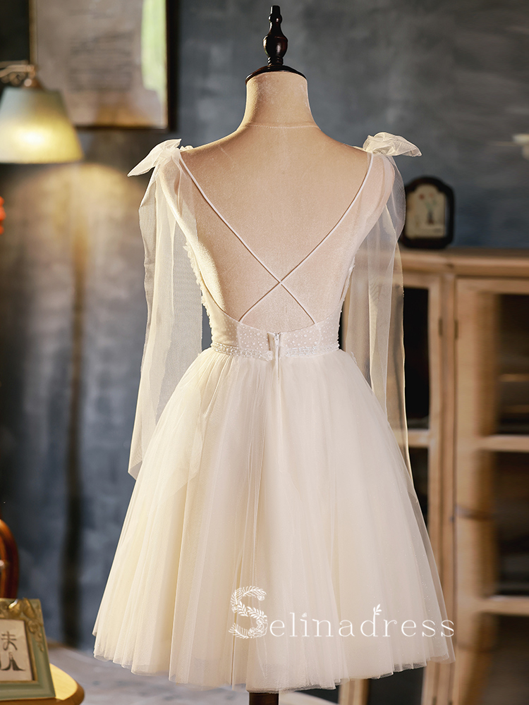 A-line White Spaghetti Straps Cute Short Homecoming Dress Summer Outfits THL002|Selinadress