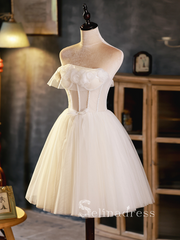 A-line White Strapless Cute Short Homecoming Dress Summer Outfits THL003|Selinadress