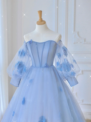 Ball Gown Long Sleeve Light Sky Blue Sweet 16 Dress Cheap Evening Dresses RYU037|Selinadress