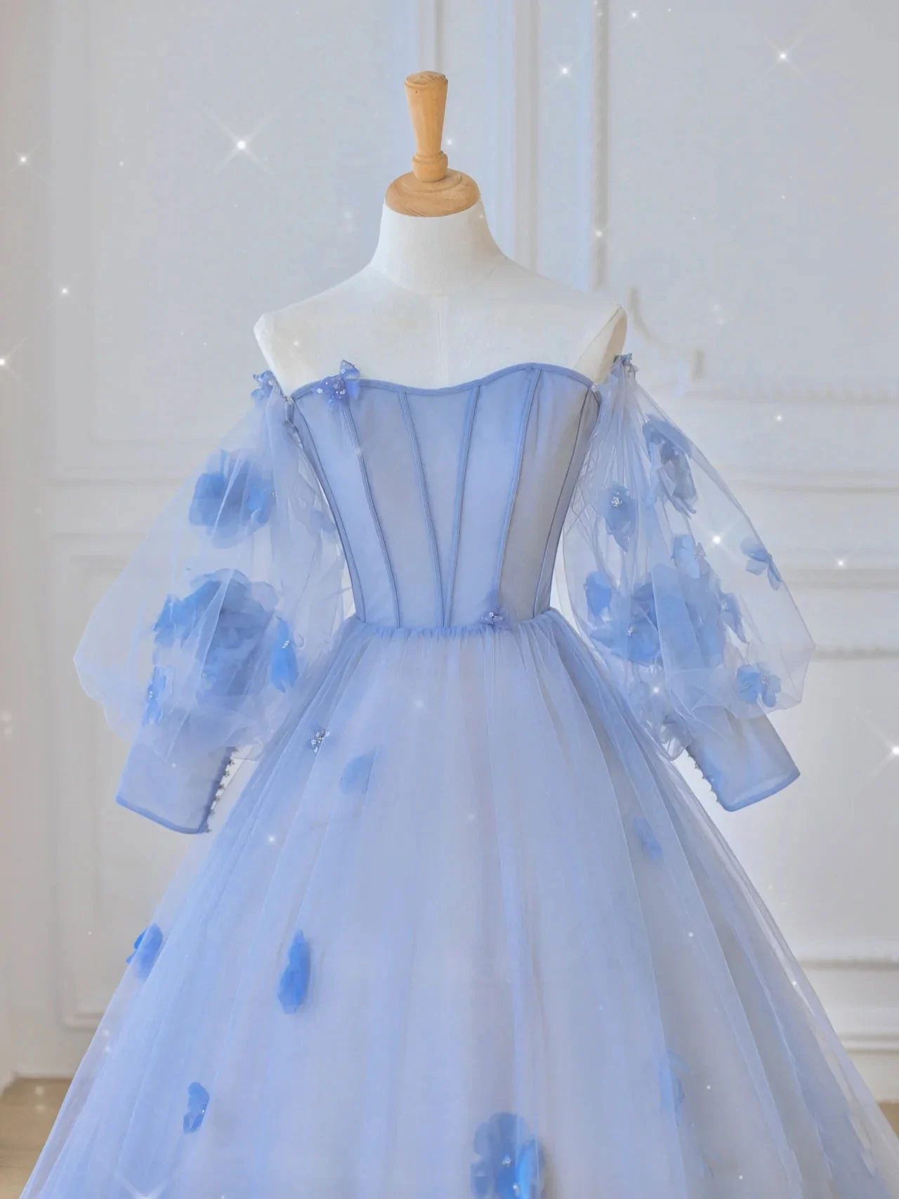 Ball Gown Long Sleeve Light Sky Blue Sweet 16 Dress Cheap Evening Dresses RYU037|Selinadress