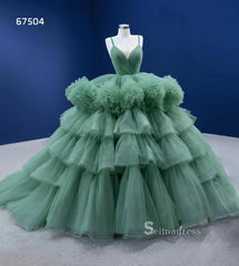 Ball Gown Spaghetti Straps Green Long Formal Dresses Wedding Dress Quinceanera Dresses RSM67504