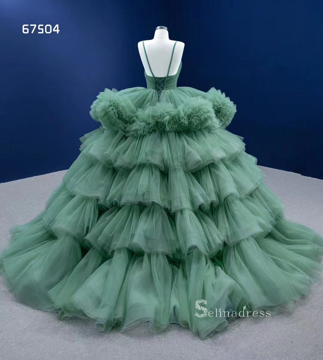 Ball Gown Spaghetti Straps Green Long Formal Dresses Wedding Dress Quinceanera Dresses RSM67504