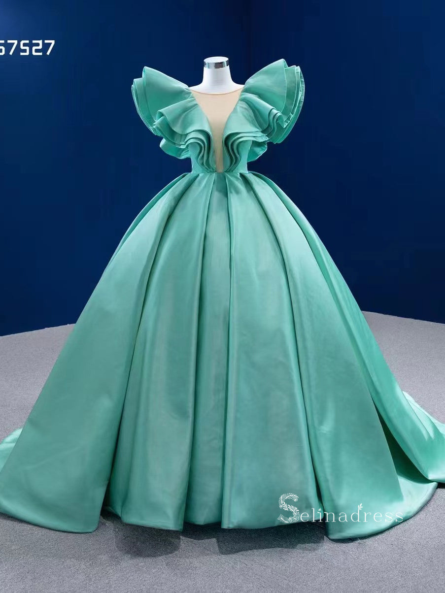 Ball Gown Turquoise Blue Quince Dresses Satin Wedding Dress Sweet 16 Dress RSM67527|Selinadress