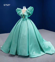 Ball Gown Turquoise Blue Quince Dresses Satin Wedding Dress Sweet 16 Dress RSM67527|Selinadress