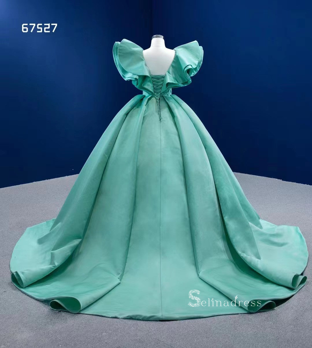 Ball Gown Turquoise Blue Quince Dresses Satin Wedding Dress Sweet 16 Dress RSM67527|Selinadress