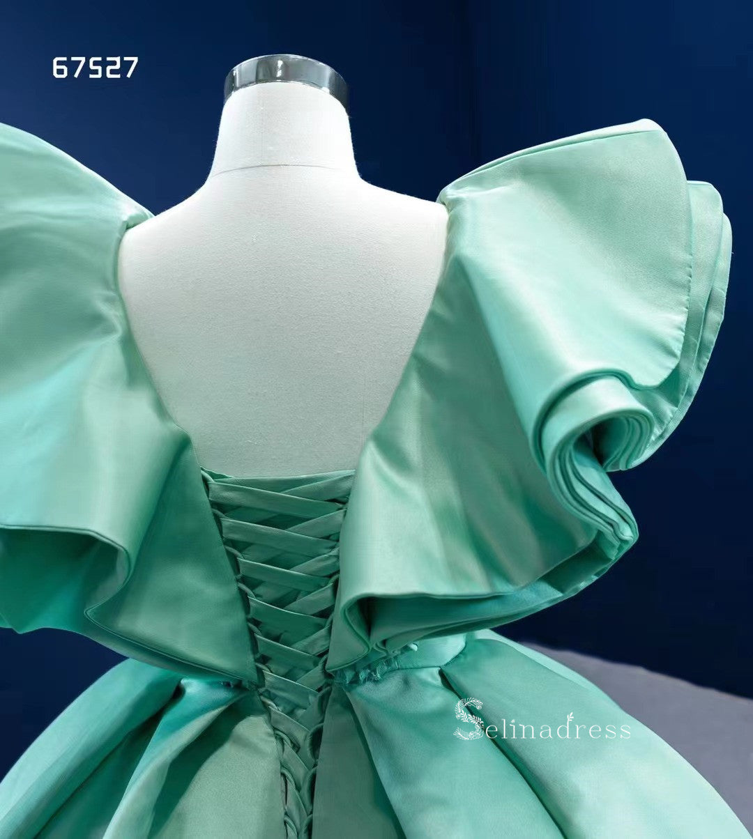 Ball Gown Turquoise Blue Quince Dresses Satin Wedding Dress Sweet 16 Dress RSM67527|Selinadress