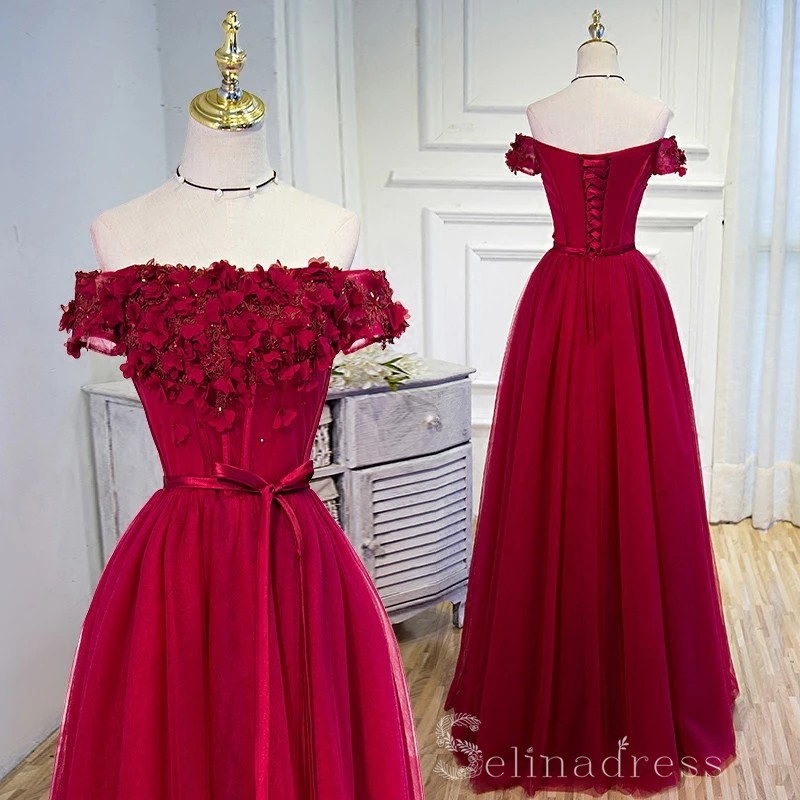 Beautiful Burgundy Long Prom Dresses Hand-Made Flower Prom Dress/Evening Dress #SED186 | Selinadress