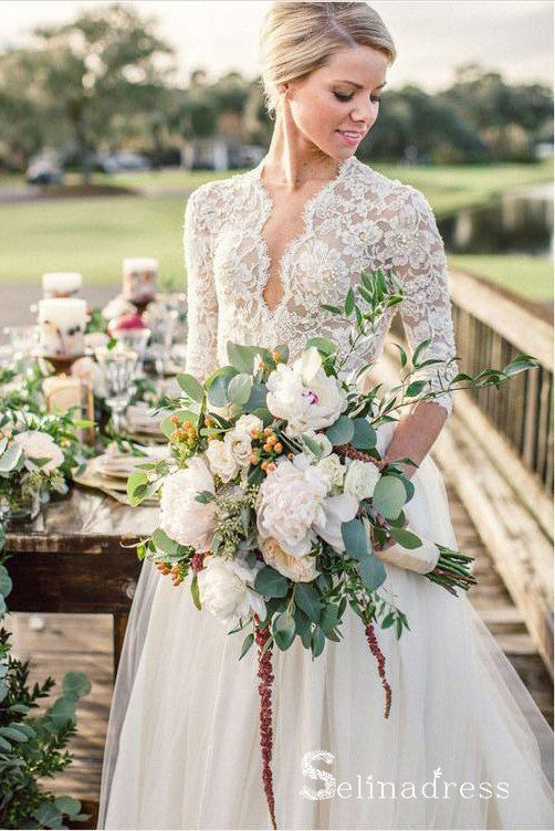 IVORY LACE DRESS Sleeved Bridal Dress, Custom Made, Rustic Wedding