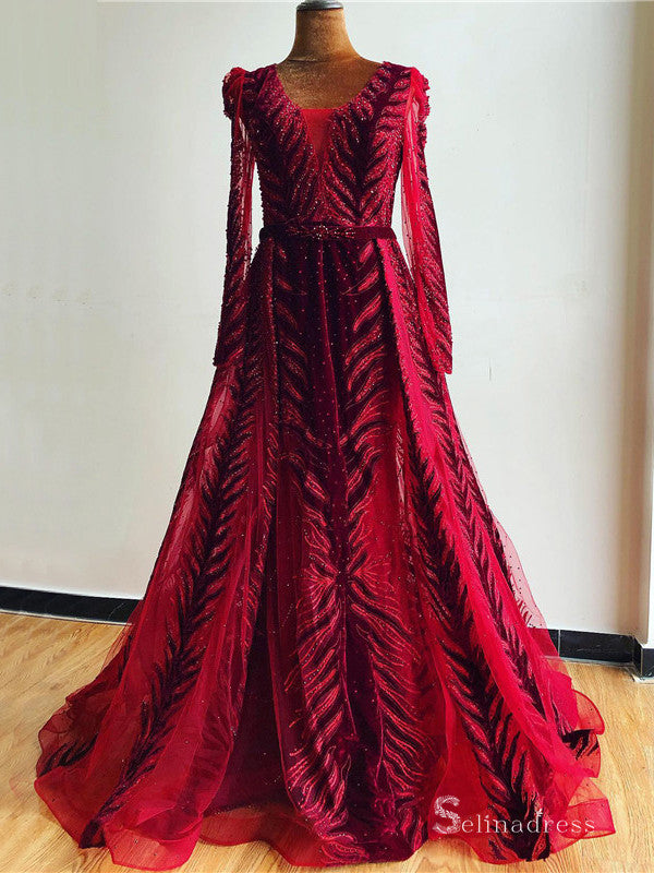 Burgundy Velvet Plus Size Long Prom Dress Luxury Evening Formal Gown SC043