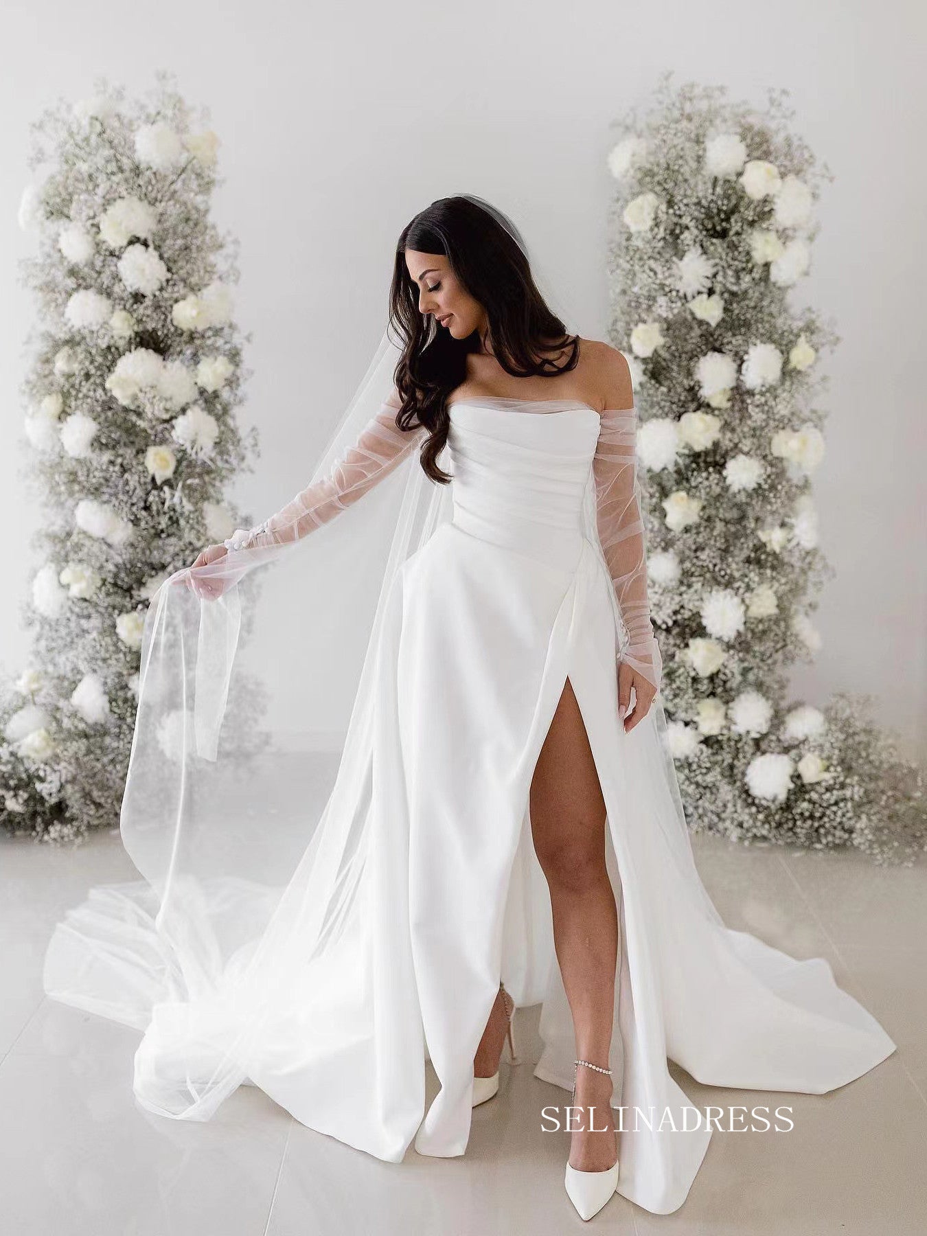 Soft Satin Wedding Dress Square Neckline Simple Trumpet Bridal Dress –  TulleLux Bridal Crowns & Accessories