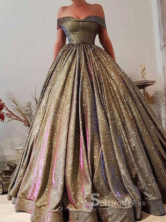 Chic A-line Off-the-shoulder Ball Gown Prom Dresses Long Evening Dress CBD038