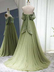 Chic A-line Off-the-shoulder Beaded Prom Dress Green Evening Gowns #OPS006|Selinadress