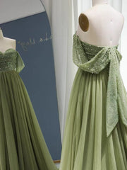 Chic A-line Off-the-shoulder Beaded Prom Dress Green Evening Gowns #OPS006|Selinadress