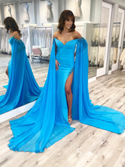 Chic A-line Off-the-shoulder Chiffon Long Prom Dresses Cheap Evening Dresses MLK04884|Selinadress