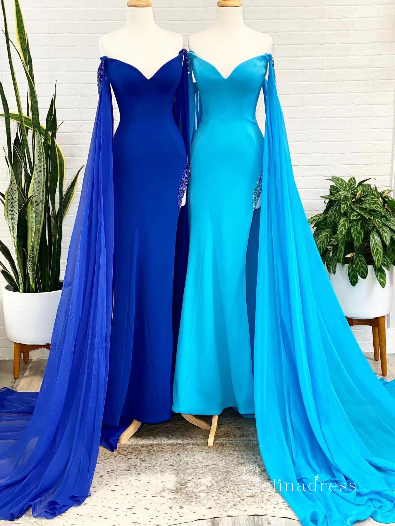 Chic A-line Off-the-shoulder Chiffon Long Prom Dresses Cheap Evening Dresses MLK04884|Selinadress