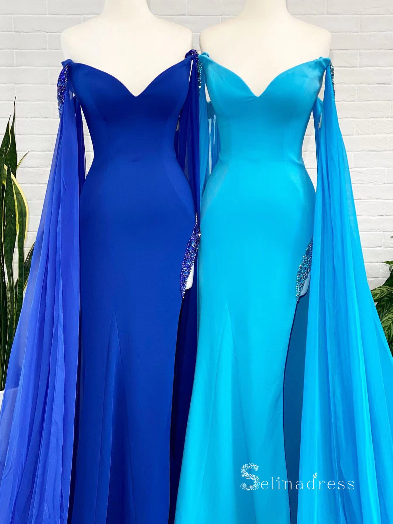 Chic A-line Off-the-shoulder Chiffon Long Prom Dresses Cheap Evening Dresses MLK04884|Selinadress