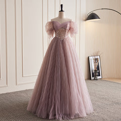 Chic A-line Off-the-shoulder Elegant Ball Gown Dusty Pink Beautiful Princess Dress Evening Dress #LOP289|Selinadress