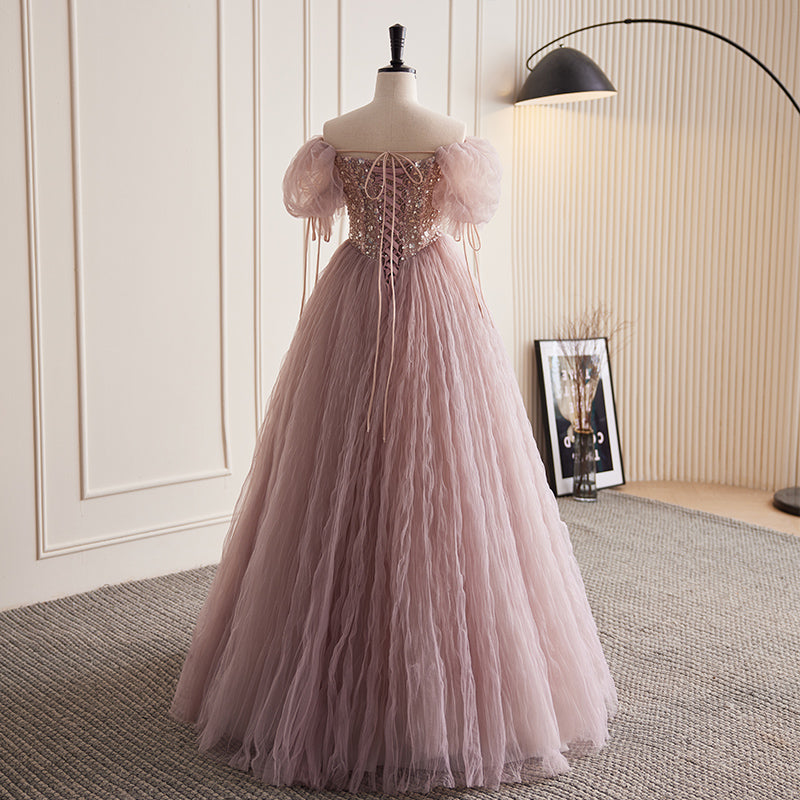 Chic A-line Off-the-shoulder Elegant Ball Gown Dusty Pink Beautiful Princess Dress Evening Dress #LOP289|Selinadress