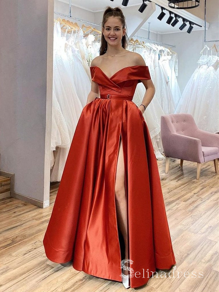 Chic A-line Off-the-shoulder Lavender Long Prom Dresses Satin Evening Dress CBD209