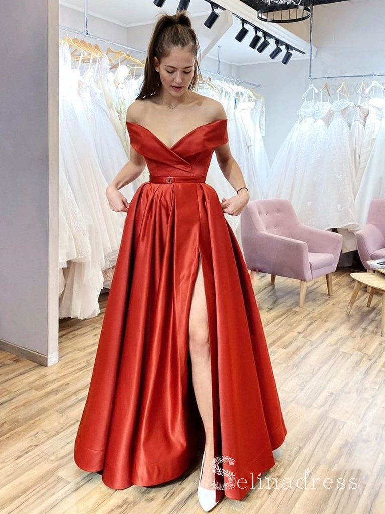 Chic A-line Off-the-shoulder Lavender Long Prom Dresses Satin Evening Dress CBD209