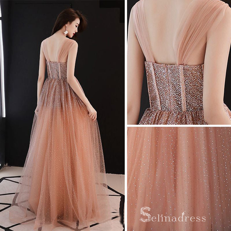 Chic A-line Off-the-shoulder Long Prom Dresses Sparkly Tulle Formal Gowns CBD214|Selinadress