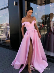 Chic A-line Off-the-shoulder Satin Long Prom Dresses Cheap Evening Dress CBD206|Selinadress