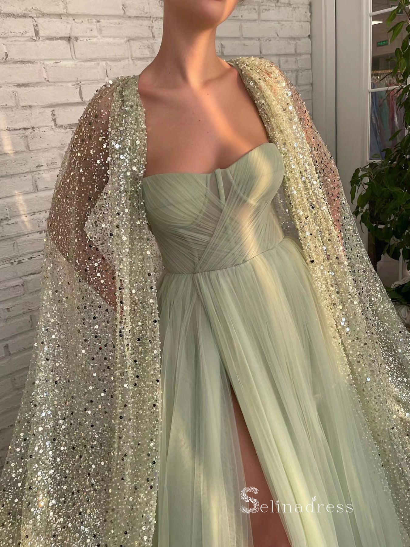 Chic A-line Sage Long Prom Dresses Modest Long Evening Gowns MLK020|Selinadress