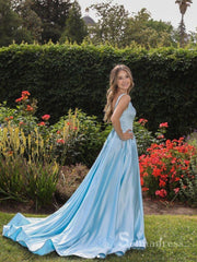 Chic A-line Scoop Sky Blue Long Prom Dresses Cheap Evening Dress CBD526|Selinadress