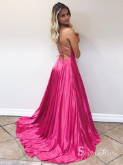 Chic A-line Spaghetti Straps Cheap Long Prom Dresses Fuchsia Evening Dress CBD087|Selinadress