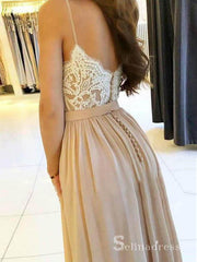 Chic A-line Spaghetti Straps Lace Prom Dresses Chiffon Lace Evening Dress MHL169|Selinadress