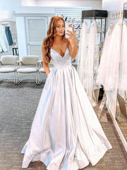 Chic A-line Spaghetti Straps Light Sky Blue Long Prom Dresses Sparkly Evening Dress MLK031|Selinadress