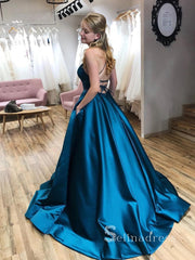 Chic A-line Spaghetti Straps Long Prom Dresses Cheap Evening Dress CBD047