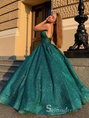 Chic A-line Spaghetti Straps Sparkly Long Prom Dresses Green Evening Dresses MLH1226|Selinadress