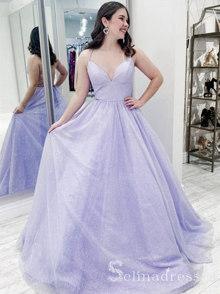 Chic A-line Spaghetti Straps Sparkly Prom Dresses Lilac Evening Dress –  SELINADRESS