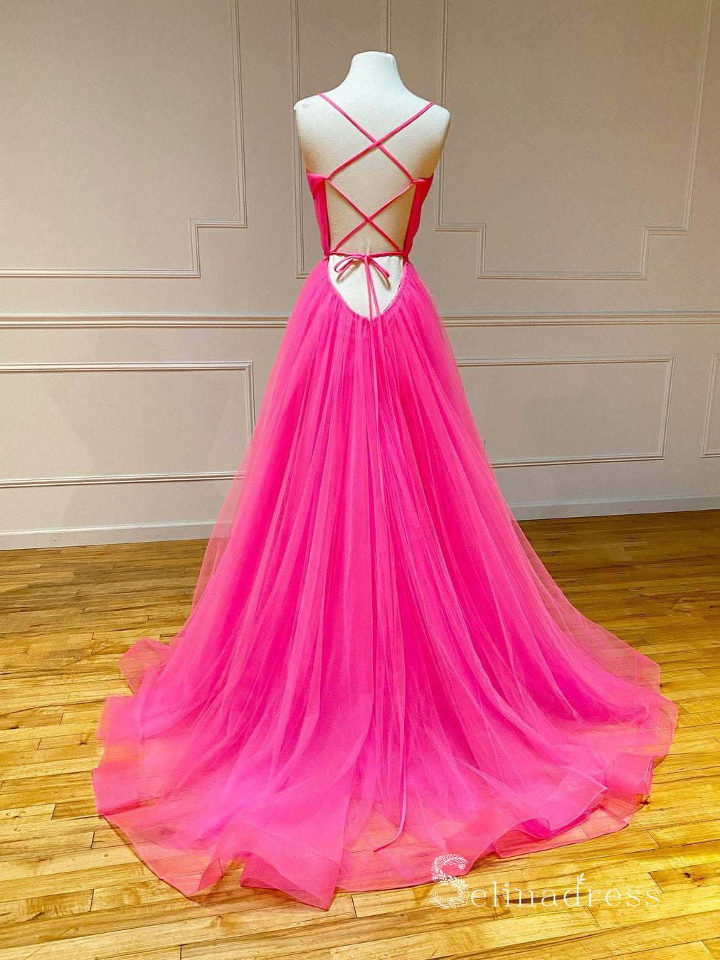 Chic A-line Spaghetti Straps Tulle Long Prom Dresses Cheap Evening Dress CBD375|Selinadress