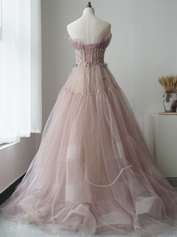 Chic A-line Strapless Beaded Pink Long Prom Dress Fantasy Princess Evening Dress ASB010|Selinadress