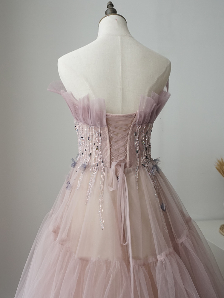 Chic A-line Strapless Beaded Pink Long Prom Dress Fantasy Princess Evening Dress ASB010|Selinadress