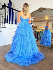 Chic A-line Strapless Blue Lyered Long Prom Dress Elegant Party Dress #lop241|Selinadress