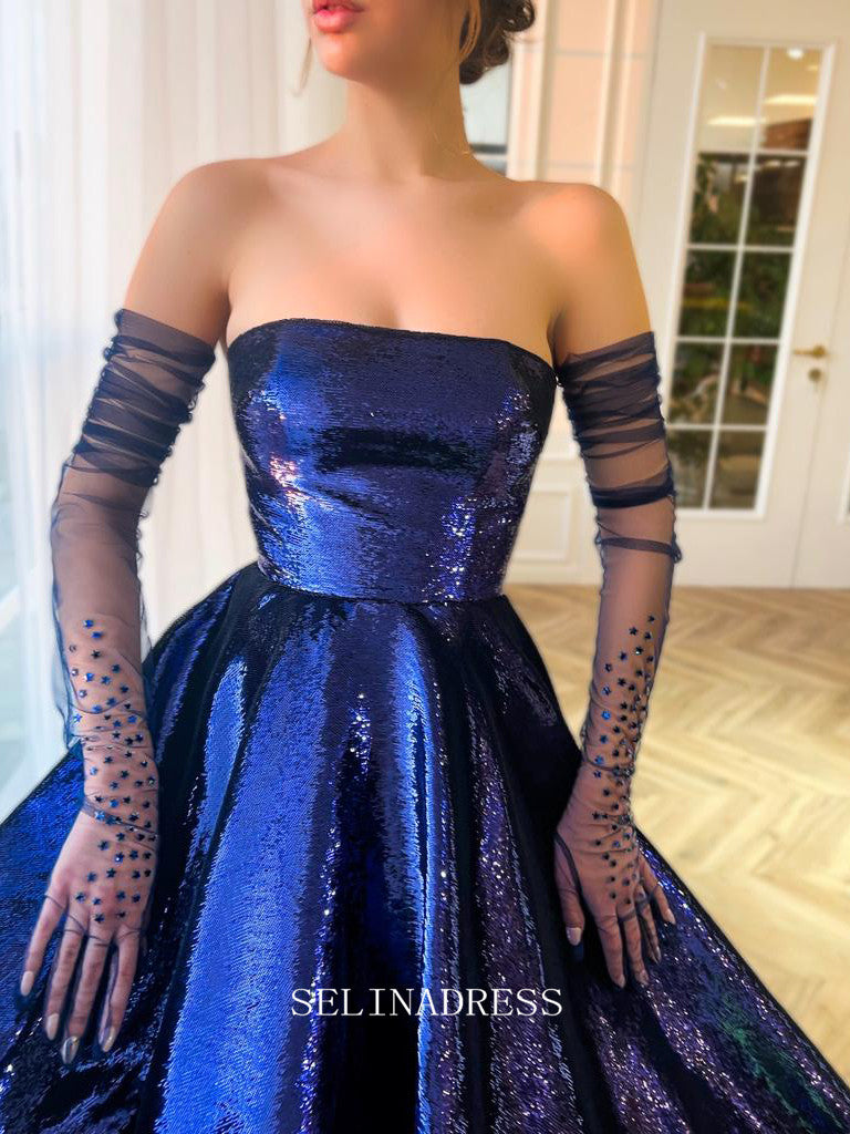 Chic A-line Strapless Elegant Royal Blue Long Prom Dress Starlight Symphony Dress #LOP205|Selinadress