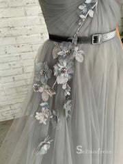 Chic A-line Straps Ankle-length Cheap Prom Dresses Gray Evening Dresses MLH1998|Selinadress