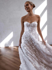 Chic A-line Sweetheart 3D Lace Rustic Wedding Dress Bridal Gowns HKL0140|Selinadress