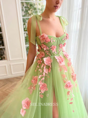 Chic A-line Sweetheart Sage Long Prom Dress Charming Verdant Floral Waltz Gown #LOP201|Selinadress